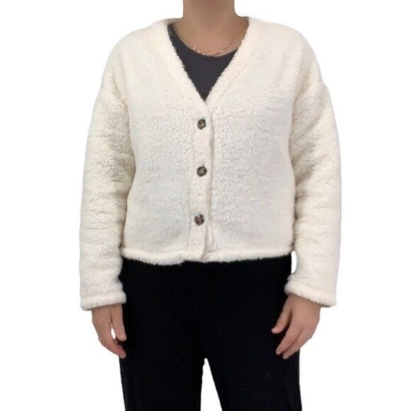 White teddy cardigan sweater Francescas Harmony Harper Heritage size small - Picture 1 of 9